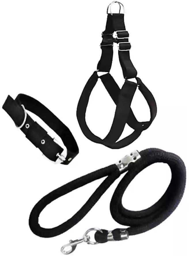Agirav Dog Combo Pack of Harness, Neck Collar Belt and Rope Set (Black, Medium, Waterproof, Rope Size 1.5M-2M) (Black) - Image 1